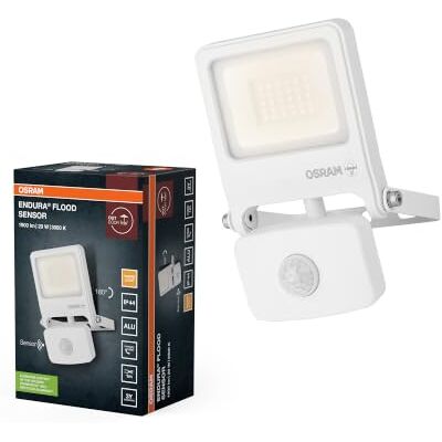 OSRAM ENDURA FLOOD PC 20W LED-strålkastare med sensor, 3000K varmvit, 1800 lumen, IP44-strålkastare med IR-detektor, dagsljusavstängning, vit OSRAM ENDURA FLOOD PC 20W LED-strålkastare med sensor, 3000K varmvit, 1800 lumen, IP44-strålkastare med IR-detektor, dagsljusavstängning, vit