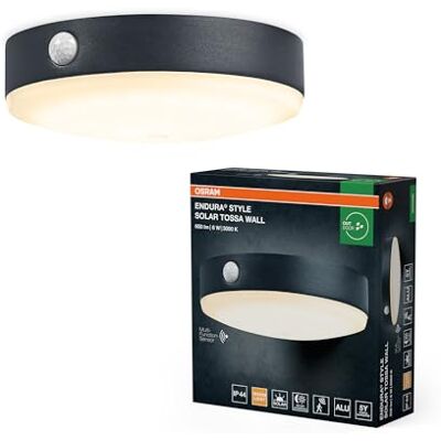 OSRAM ENDURA Style Tossa solcellsvägglampa, varmvitt ljus (3000K), integrerad sensor, användbar utan ström, brinntid upp till åtta timmar, IP44-skydd, svart OSRAM ENDURA Style Tossa solcellsvägglampa, varmvitt ljus (3000K), integrerad sensor, användbar utan ström, brinntid upp till åtta timmar, IP44-skydd, svart