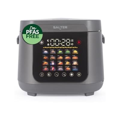 Salter 5 liter multikokare – 20 förinställningar och 12-timmars varmhållningsfunktion, LED-pekskärm, PFAS-fri non-stickbeläggning, avtagbart innerlock och ångventil, 160 °C max. temperatur, 860 W Salter 5 liter multikokare – 20 förinställningar och 12-timmars varmhållningsfunktion, LED-pekskärm, PFAS-fri non-stickbeläggning, avtagbart innerlock och ångventil, 160 °C max. temperatur, 860 W
