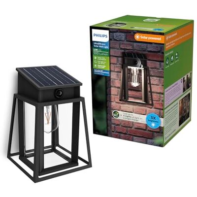 Philips Lysin UltraEfficient Outdoor Solar Wall Light, utbytbar solcellslampa, rörelsesensor, 4000K, svart Philips Lysin UltraEfficient Outdoor Solar Wall Light, utbytbar solcellslampa, rörelsesensor, 4000K, svart