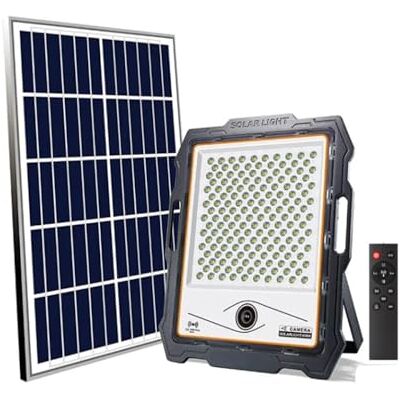 M Ledme LED-solcellsprojektor med Jeff 300 W kamera, kallt ljus (6 000 k), rörelse/skymningssensor, 1 080P, IP67-vattentät, 2 900 lm, fjärrkontroll med app, för uteplats, trädgård, väg. M Ledme LED-solcellsprojektor med Jeff 300 W kamera, kallt ljus (6 000 k), rörelse/skymningssensor, 1 080P, IP67-vattentät, 2 900 lm, fjärrkontroll med app, för uteplats, trädgård, väg.