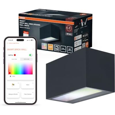 OSRAM SMART+ WiFi Brick Wide LED-vägglampa Upp/Ner Mörkgrå, 14W, 600lm, RGB+W 3000K, WiFi, Alexa, IP44 Utomhus OSRAM SMART+ WiFi Brick Wide LED-vägglampa Upp/Ner Mörkgrå, 14W, 600lm, RGB+W 3000K, WiFi, Alexa, IP44 Utomhus