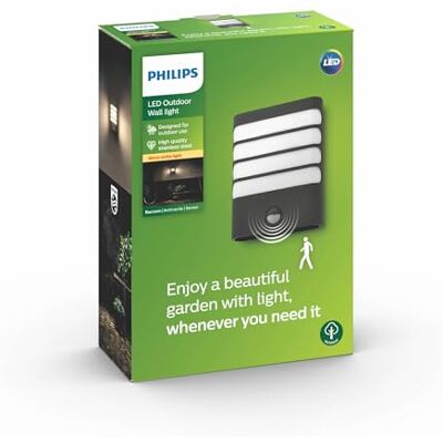Philips Raccoon Vägglykta för Utomhusbruk med rörelsesensor(IR), Antracit, 1x4W, 2700 Kelvin, 25 000 timmar, Ej Dimbar, Ljuskälla ingår Philips Raccoon Vägglykta för Utomhusbruk med rörelsesensor(IR), Antracit, 1x4W, 2700 Kelvin, 25 000 timmar, Ej Dimbar, Ljuskälla ingår