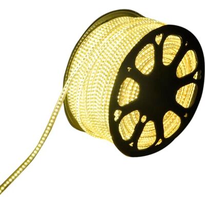 VoltShine 50 meter 10 mm bred gul högspänning LED-remsa, idealisk för belysning av miljöer och dekorationer, ger starkt ljus och är robust, utomhus och inomhus VoltShine 50 meter 10 mm bred gul högspänning LED-remsa, idealisk för belysning av miljöer och dekorationer, ger starkt ljus och är robust, utomhus och inomhus