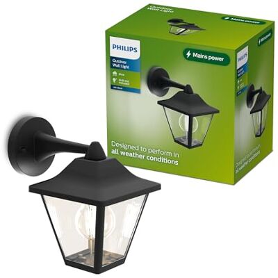 Philips Juli Vägglampa För Utomhusbruk + E27 LED-ljuskälla, Varmvitt Ljus, Väderbeständighet IP44, Tålig, Aluminium, Klassisk Design, Svart Philips Juli Vägglampa För Utomhusbruk + E27 LED-ljuskälla, Varmvitt Ljus, Väderbeständighet IP44, Tålig, Aluminium, Klassisk Design, Svart