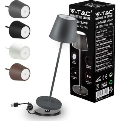 V-TAC dimbar LED-bord trådlös med touch-drift – uppladdningsbar grå lampa för inomhus- och utomhusbruk – utomhus IP54 – hemma restaurang – 4400 mAh batteri – varmvit 3 000 K V-TAC dimbar LED-bord trådlös med touch-drift – uppladdningsbar grå lampa för inomhus- och utomhusbruk – utomhus IP54 – hemma restaurang – 4400 mAh batteri – varmvit 3 000 K