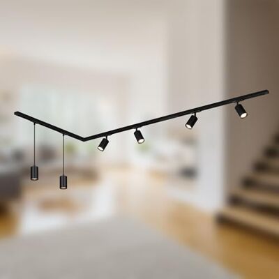 BRILONER Rail-system komplett set, 4 x GU10 vridbara spotlights, 2 x GU10 upphängningar, L-form, belysningssystem för tak, spotskena, taklampa, spotlight, 2,25 m, svart BRILONER Rail-system komplett set, 4 x GU10 vridbara spotlights, 2 x GU10 upphängningar, L-form, belysningssystem för tak, spotskena, taklampa, spotlight, 2,25 m, svart