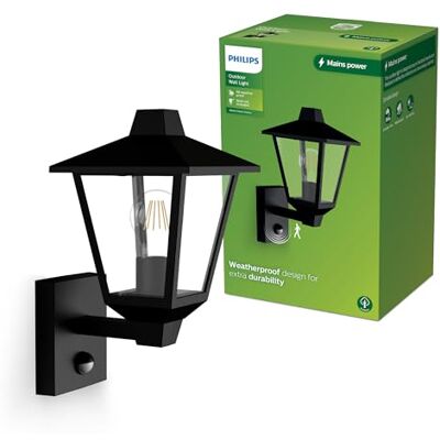 Philips Kinno utomhusvägglampa med sensor, max 25W, E27-sockel, svart Philips Kinno utomhusvägglampa med sensor, max 25W, E27-sockel, svart