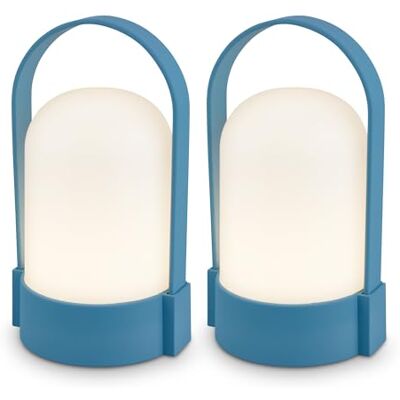 BRILONER Uppsättning av 2 trådlösa IP44 LED-bordslampor med beröring, nivådimbar, trådlös skrivbord, uppladdningsbar, sänglampa, utomhus, 8,5 x 8 x 15,5 cm, blå BRILONER Uppsättning av 2 trådlösa IP44 LED-bordslampor med beröring, nivådimbar, trådlös skrivbord, uppladdningsbar, sänglampa, utomhus, 8,5 x 8 x 15,5 cm, blå