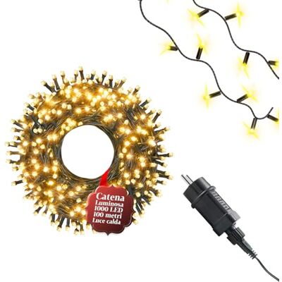 Wintem 1 000 varmvita LED-lampor för jul, 100 m, för julgran och utomhusdekoration, homogen belysning, enkel montering och säker användning inomhus och utomhus Wintem 1 000 varmvita LED-lampor för jul, 100 m, för julgran och utomhusdekoration, homogen belysning, enkel montering och säker användning inomhus och utomhus