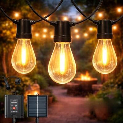 M mimotec Utomhus Solar Led Garland 6,5 m, varmt ljus 2700K, 10 glödlampor, IP54 vattentät, trädgårdsdekoration, innergård, fasad, terrass M mimotec Utomhus Solar Led Garland 6,5 m, varmt ljus 2700K, 10 glödlampor, IP54 vattentät, trädgårdsdekoration, innergård, fasad, terrass