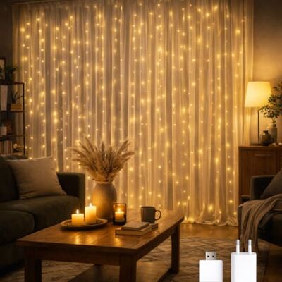 M mimotec M Ledme LED utomhus girlang gardin med USB, 3 x 2 m längd, 2 700 k varmt ljus, IP65 vattentät, perfekt för terrasser och trädgårdar LM2962 M mimotec M Ledme LED utomhus girlang gardin med USB, 3 x 2 m längd, 2 700 k varmt ljus, IP65 vattentät, perfekt för terrasser och trädgårdar LM2962
