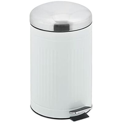 Relaxdays soptunna, mjuk stängningsfunktion, pedal, kök, badrum, lock, 12 l, vit/silver Relaxdays soptunna, mjuk stängningsfunktion, pedal, kök, badrum, lock, 12 l, vit/silver