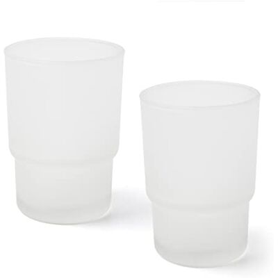 joeji's Kitchen Joejis 2-pack set ersättande frostat glas glas tumlare kopp – hygienisk tandborsthållare organiserare – snygg praktisk design – standardstorlek joeji's Kitchen Joejis 2-pack set ersättande frostat glas glas tumlare kopp – hygienisk tandborsthållare organiserare – snygg praktisk design – standardstorlek
