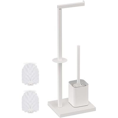 Relaxdays Toalettdekor, HBT: 67,5 x 20 x 15,5 cm, metall, stående toalettborste, reservrullehållare, vit Relaxdays Toalettdekor, HBT: 67,5 x 20 x 15,5 cm, metall, stående toalettborste, reservrullehållare, vit