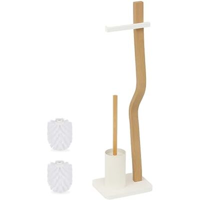 Relaxdays Toalettdekor, HxBxD: 78,5 x 23 x 18 cm, trä och metall, stående toalettpappershållare med toalettborste, vit/natur Relaxdays Toalettdekor, HxBxD: 78,5 x 23 x 18 cm, trä och metall, stående toalettpappershållare med toalettborste, vit/natur