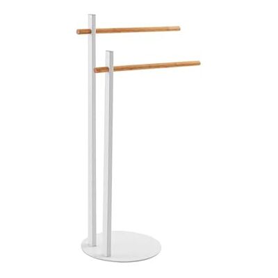Avilia Piantana handdukstork för badrum golvhanddukshållare för badrum med 2 krokar, i metall och bambu, 22 x 80,5 x 22 cm, vit och beige Avilia Piantana handdukstork för badrum golvhanddukshållare för badrum med 2 krokar, i metall och bambu, 22 x 80,5 x 22 cm, vit och beige