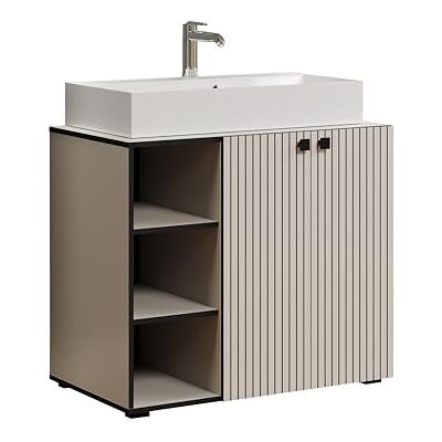trendteam smart living – PureBliss – tvättställsunderskåp – ljusgrå – tvättställ med 3 öppna fack – (B x H x D) 90 x 91 x 53 cm – spårutseende – ädla metallhandtag – 80 cm övre tvättställ trendteam smart living – PureBliss – tvättställsunderskåp – ljusgrå – tvättställ med 3 öppna fack – (B x H x D) 90 x 91 x 53 cm – spårutseende – ädla metallhandtag – 80 cm övre tvättställ