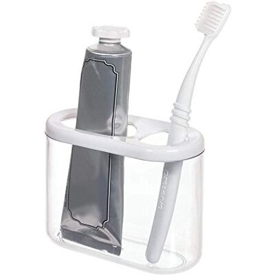 InterDesign iDesign Tandborsthållare, stor plastdiskställ för tandborstar och sminkborstar, modern diskbänksorganisatör för kosmetika med 2 fack, vit/klar InterDesign iDesign Tandborsthållare, stor plastdiskställ för tandborstar och sminkborstar, modern diskbänksorganisatör för kosmetika med 2 fack, vit/klar
