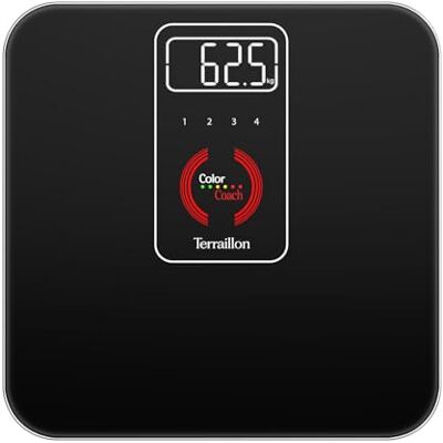 Terraillon Personvåg, färgspårning av vikt grön orange röd, 4 användarminnen, bakgrundsbelyst LED-skärm, kapacitet 180 kg, examen 100 g, COLOR COACH UP, svart Terraillon Personvåg, färgspårning av vikt grön orange röd, 4 användarminnen, bakgrundsbelyst LED-skärm, kapacitet 180 kg, examen 100 g, COLOR COACH UP, svart