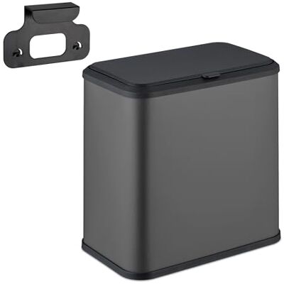 Relaxdays Soptunna, 5 l, för upphängning, inomhushink, kök & badrum, metall, plast, fyrkantig kosmetisk soptunna, grå Relaxdays Soptunna, 5 l, för upphängning, inomhushink, kök & badrum, metall, plast, fyrkantig kosmetisk soptunna, grå