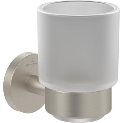 Villeroy & Boch Elements – Tender glashållare, tandborsthållare för väggmontering, tandborstkopp av satinerat glas med hållare av zink, rund, borstad nickel matt Villeroy & Boch Elements – Tender glashållare, tandborsthållare för väggmontering, tandborstkopp av satinerat glas med hållare av zink, rund, borstad nickel matt