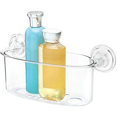 InterDesign iDesign Duschkorg med sugkoppar, liten plastduschorganisatör för tvål, svampar och andra badrumstillbehör, kompakt tvålskål för duschskåp, klar InterDesign iDesign Duschkorg med sugkoppar, liten plastduschorganisatör för tvål, svampar och andra badrumstillbehör, kompakt tvålskål för duschskåp, klar