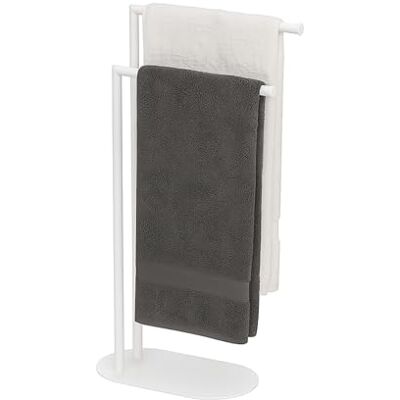 Relaxdays fristående handduksställ, HxBxD: 78,5 x 38,5 x 17 cm, metall, 2 justerbara stänger, vit, järn Relaxdays fristående handduksställ, HxBxD: 78,5 x 38,5 x 17 cm, metall, 2 justerbara stänger, vit, järn
