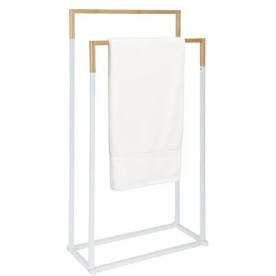 Relaxdays Avslappningsdagar, HxBxD: 84,5 x 45 x 21 cm, metall, bambu, 2 barer, stående handduksställ, vit/naturlig, järn Relaxdays Avslappningsdagar, HxBxD: 84,5 x 45 x 21 cm, metall, bambu, 2 barer, stående handduksställ, vit/naturlig, järn