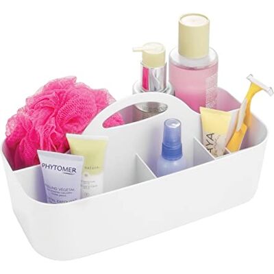 mDesign Badrumskorg – 6 fack – arrangör dusch och bad – förvaringslåda – färg: vit, material: plast – för duschgel, schampo, rakapparat mDesign Badrumskorg – 6 fack – arrangör dusch och bad – förvaringslåda – färg: vit, material: plast – för duschgel, schampo, rakapparat