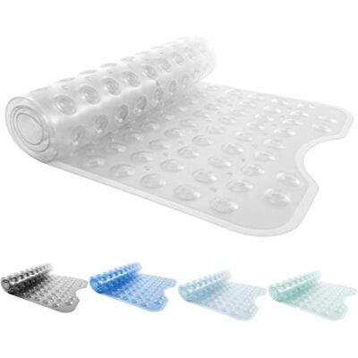 ANSIO ® PVC-badrumsmatta, halkfri, svampdämpande, med dräneringshål och sugkoppar, maskintvättbar, 102 x 40 cm, transparent ANSIO ® PVC-badrumsmatta, halkfri, svampdämpande, med dräneringshål och sugkoppar, maskintvättbar, 102 x 40 cm, transparent
