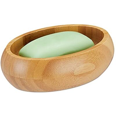 Relaxdays Tvålkopp, bambu, med avlopp, fuktbeständig, oval tvålunderlägg, H x B x D: 4,5 x 14 x 10 cm, natur, 10032143 Relaxdays Tvålkopp, bambu, med avlopp, fuktbeständig, oval tvålunderlägg, H x B x D: 4,5 x 14 x 10 cm, natur, 10032143