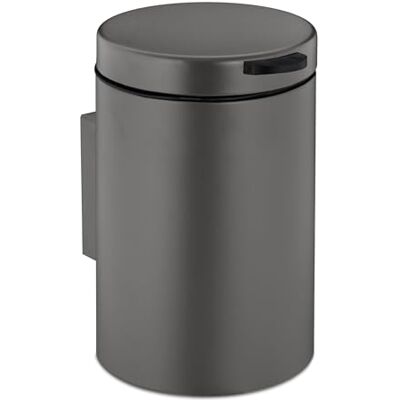 Relaxdays Väggmontering, 3 l, automatisk sänkning, inre hink, rostfritt stål, runt badrum soptunna, grå Relaxdays Väggmontering, 3 l, automatisk sänkning, inre hink, rostfritt stål, runt badrum soptunna, grå