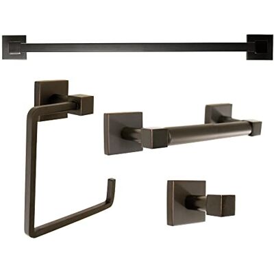 Design House Karsen 4-Piece Bathroom Accessory Set, Includes Bar, Towel Ring, Toilet Paper Holder, and Robe Hook, 24-inch, Oil Rubbed Bronze Design House Karsen 4-Piece Bathroom Accessory Set, Includes Bar, Towel Ring, Toilet Paper Holder, and Robe Hook, 24-inch, Oil Rubbed Bronze