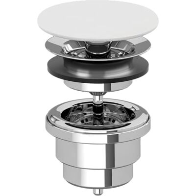 Villeroy & Boch avloppsventil utan bräddavlopp, icke-låsbar ventil för tvättställ, avloppssats av mässing med keramiskt lock, diameter 32 mm, Stone White CeramicPlus Villeroy & Boch avloppsventil utan bräddavlopp, icke-låsbar ventil för tvättställ, avloppssats av mässing med keramiskt lock, diameter 32 mm, Stone White CeramicPlus