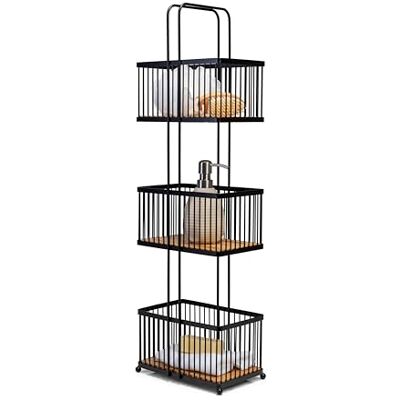 Croydex tre nivåer förvaringsställ – svart och bambu, fristående badrumsförvaringshyllor, djupa korgar, 22D x 15 B x 726 H cm, snygg svart badrumstillbehörslösning Croydex tre nivåer förvaringsställ – svart och bambu, fristående badrumsförvaringshyllor, djupa korgar, 22D x 15 B x 726 H cm, snygg svart badrumstillbehörslösning