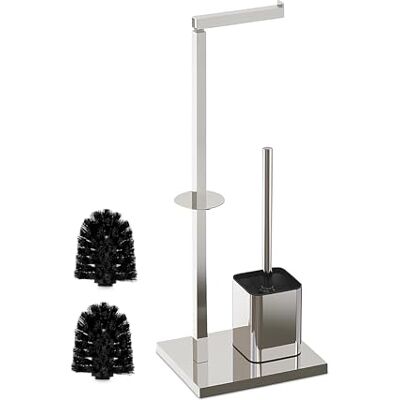 Relaxdays Toalettdekor, HBT: 67,5 x 20 x 15,5 cm, rostfritt stål, stående toalettpappershållare, borste, reservrullehållare, silver Relaxdays Toalettdekor, HBT: 67,5 x 20 x 15,5 cm, rostfritt stål, stående toalettpappershållare, borste, reservrullehållare, silver