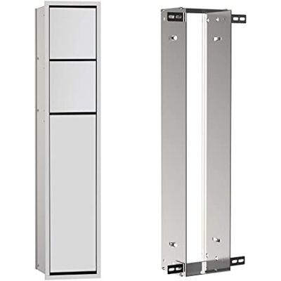 Emco ASIS 150 infälld skåpmodul, badrumsskåp som toalettpappershållare och toalettborsthållare med extra fack, högskåp med tryck-to-öppen-funktion, inklusive installationsram, silver Emco ASIS 150 infälld skåpmodul, badrumsskåp som toalettpappershållare och toalettborsthållare med extra fack, högskåp med tryck-to-öppen-funktion, inklusive installationsram, silver