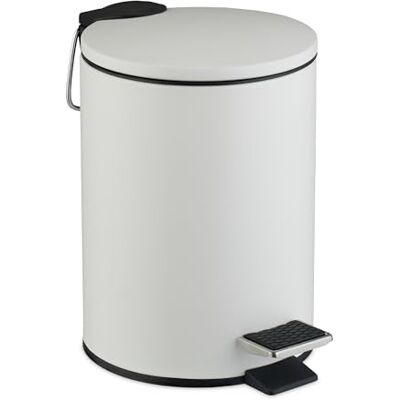 Relaxdays Kosmetikabehållare, 3 liter, automatisk sänkning, avtagbar innerhink, metall, badrumskorg med lock, vit Relaxdays Kosmetikabehållare, 3 liter, automatisk sänkning, avtagbar innerhink, metall, badrumskorg med lock, vit