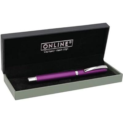 Online Purple, reservoarpenna med klar design, matt borstat aluminium, iridium fjäder M, lämplig för standardbläckpatroner och omvandlare, presentförpackning färg: lila Online Purple, reservoarpenna med klar design, matt borstat aluminium, iridium fjäder M, lämplig för standardbläckpatroner och omvandlare, presentförpackning färg: lila
