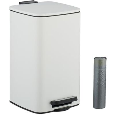 Relaxdays Kosmetikabehållare, 8 L, automatisk sänkning, avtagbar innerhink, metall, badrum soptunna, inklusive soppåse, vit Relaxdays Kosmetikabehållare, 8 L, automatisk sänkning, avtagbar innerhink, metall, badrum soptunna, inklusive soppåse, vit