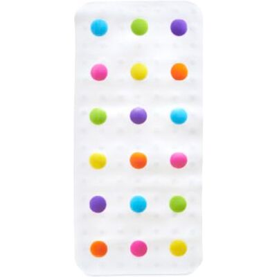 Munchkin Dandy Dots färgglad halkfri badmatta för barn/babybadkarmatta/badrumsmatta med sugkoppar, flerfärgad, 77,5 x 36,2 cm Munchkin Dandy Dots färgglad halkfri badmatta för barn/babybadkarmatta/badrumsmatta med sugkoppar, flerfärgad, 77,5 x 36,2 cm