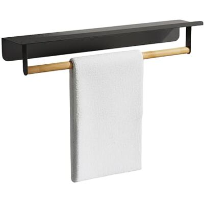 Relaxdays Väggmonterad handdukstång med hylla, badrum och kök, bambu och metall, svart/naturlig, 45 x 9 x 8 cm Relaxdays Väggmonterad handdukstång med hylla, badrum och kök, bambu och metall, svart/naturlig, 45 x 9 x 8 cm