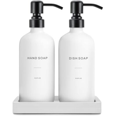 Prus Waso kökstvåldispenser set, innehåller disktvåldispenser och handtvåldispenser. Vit tvålpump med svart pump i rostfritt stål, perfekt för modern köksdekor. (Vit), XHD-07 Prus Waso kökstvåldispenser set, innehåller disktvåldispenser och handtvåldispenser. Vit tvålpump med svart pump i rostfritt stål, perfekt för modern köksdekor. (Vit), XHD-07