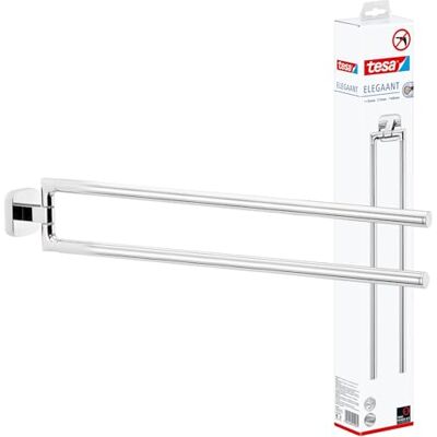 tesa Elegaant väggmonterad handdukshängare med två armar Borrfri montering Handdukshållare i modern design Inkl. självhäftande monteringslösning med vår Power.Kit-teknologi, 55 x 74 x 448 mm tesa Elegaant väggmonterad handdukshängare med två armar Borrfri montering Handdukshållare i modern design Inkl. självhäftande monteringslösning med vår Power.Kit-teknologi, 55 x 74 x 448 mm