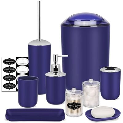 IMAVO Bathroom Accessories Set,Navy Blue Bathroom Set,9 Pieces Bathroom Accessory Set,Tray,Qtip Holders,Toilet Brush,Trash Can for Bathroom Décor and Home Gifts IMAVO Bathroom Accessories Set,Navy Blue Bathroom Set,9 Pieces Bathroom Accessory Set,Tray,Qtip Holders,Toilet Brush,Trash Can for Bathroom Décor and Home Gifts