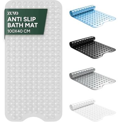 Zuvo – extra lång badmatta (100 x 40 cm, klar) – duschmatta halkfri antimögel, maskintvättbar duschmatta i gummi med kraftfulla sugkoppar för barn och äldre Zuvo – extra lång badmatta (100 x 40 cm, klar) – duschmatta halkfri antimögel, maskintvättbar duschmatta i gummi med kraftfulla sugkoppar för barn och äldre