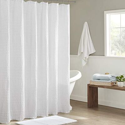 Madison Park Arlo 100% bomullsduschdraperi, textur våffelvävd design 800 gsm hotellkvalitet mjuk trendig badrumsinredning, maskintvättbar, badkar tyg sekretessskärm, 183 cm x 183 cm, vit Madison Park Arlo 100% bomullsduschdraperi, textur våffelvävd design 800 gsm hotellkvalitet mjuk trendig badrumsinredning, maskintvättbar, badkar tyg sekretessskärm, 183 cm x 183 cm, vit