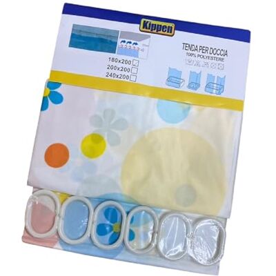 Kippen 1715A1 duschdraperi i polyester med 12 plastkrokar, storlek: 180 x 200 cm Kippen 1715A1 duschdraperi i polyester med 12 plastkrokar, storlek: 180 x 200 cm