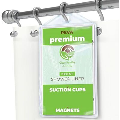 Clean Healthy Living Premium PEVA frost duschdraperi med magneter och sugkoppar – 180 x 180 cm. Lång Clean Healthy Living Premium PEVA frost duschdraperi med magneter och sugkoppar – 180 x 180 cm. Lång